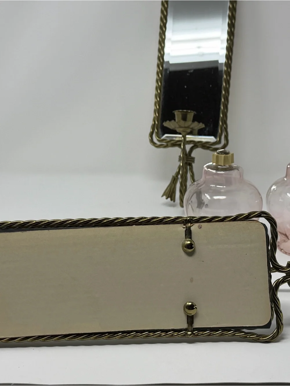 VTG Hollywood Regency Mirrored Wall Sconce Candle Holders Rope Tassels Set of 2